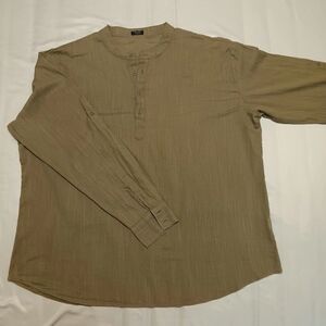 COOF ANDY Cotton & Hemp Long Roll up Sleeve Olive size XXL Men Henley Shirt